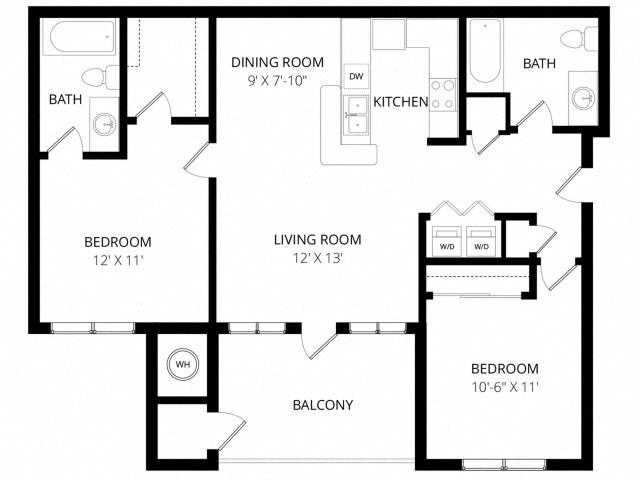 2 Bedroom 2 Bath floor plan
